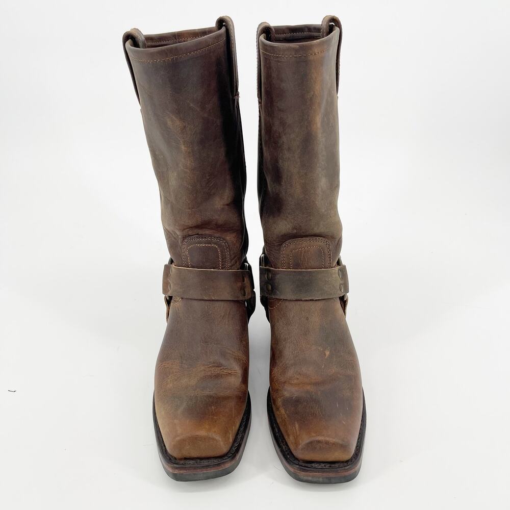 Frye Brown Leather Harness Heeled Boots - Picture 7 of 12